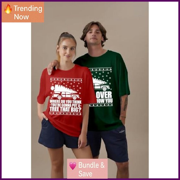 Matching Christmas Couples Pajama Sets Cotton Blend Holiday Graphic Tees - Picture 5 of 7